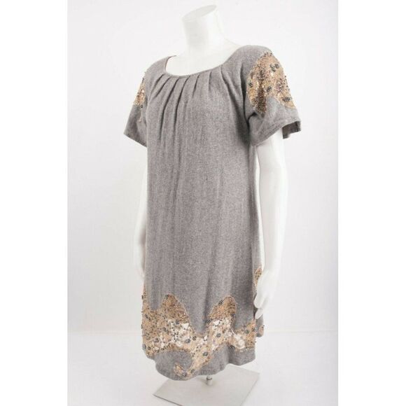 Manoush Womans Gray Sweater Dress Size XS Wool cashmere Lace Sequins Beads - Picture 2 of 6